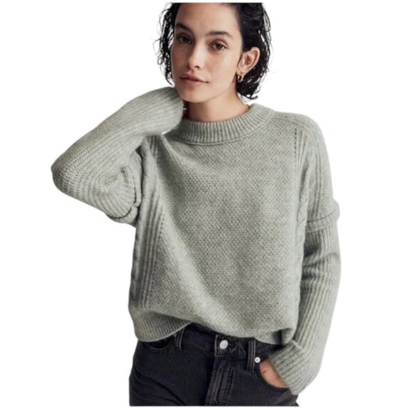 Madewell Havener Frosted Sage Alpaca Wool Blend Cable Sweater - Picture 2 of 13